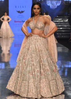 Powder Pink Festive Silver Pink Bela Lehenga Set In Embroidery And Halter Blouse - NOOR 2022