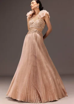 Powder Pink Ruffle Gown In Organza