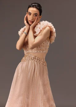 Powder Pink Ruffle Gown In Organza