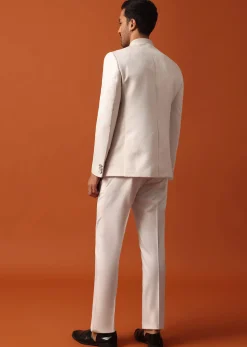 Pristine White Jodhpuri Suit With Pocket Square