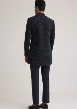 Prussian Blue Sherwani Set With Stone Work Detailing
