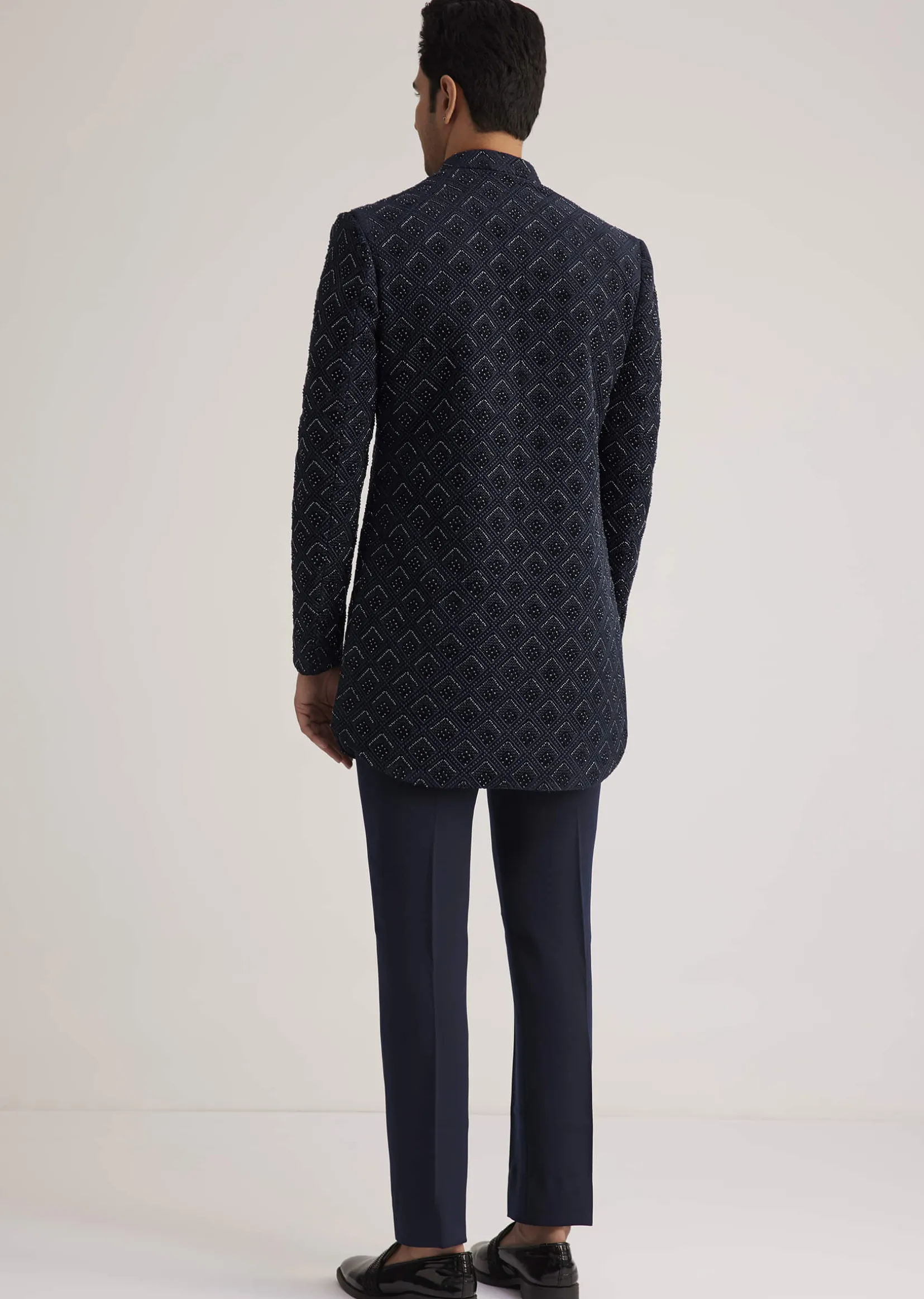 Prussian Blue Sherwani Set With Stone Work Detailing