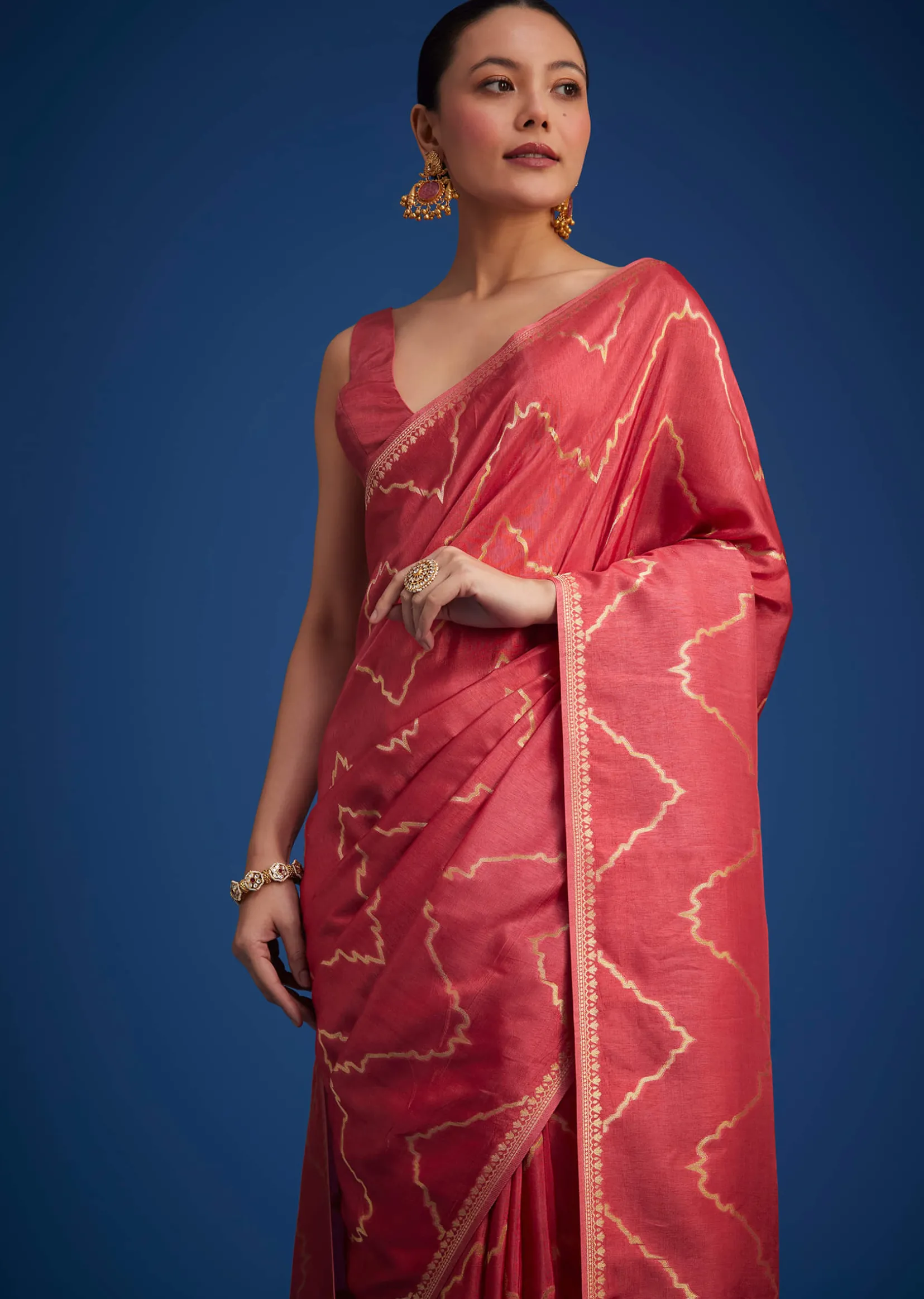 Punch Pink Silk Saree With Zari Accents On Pallu And Border