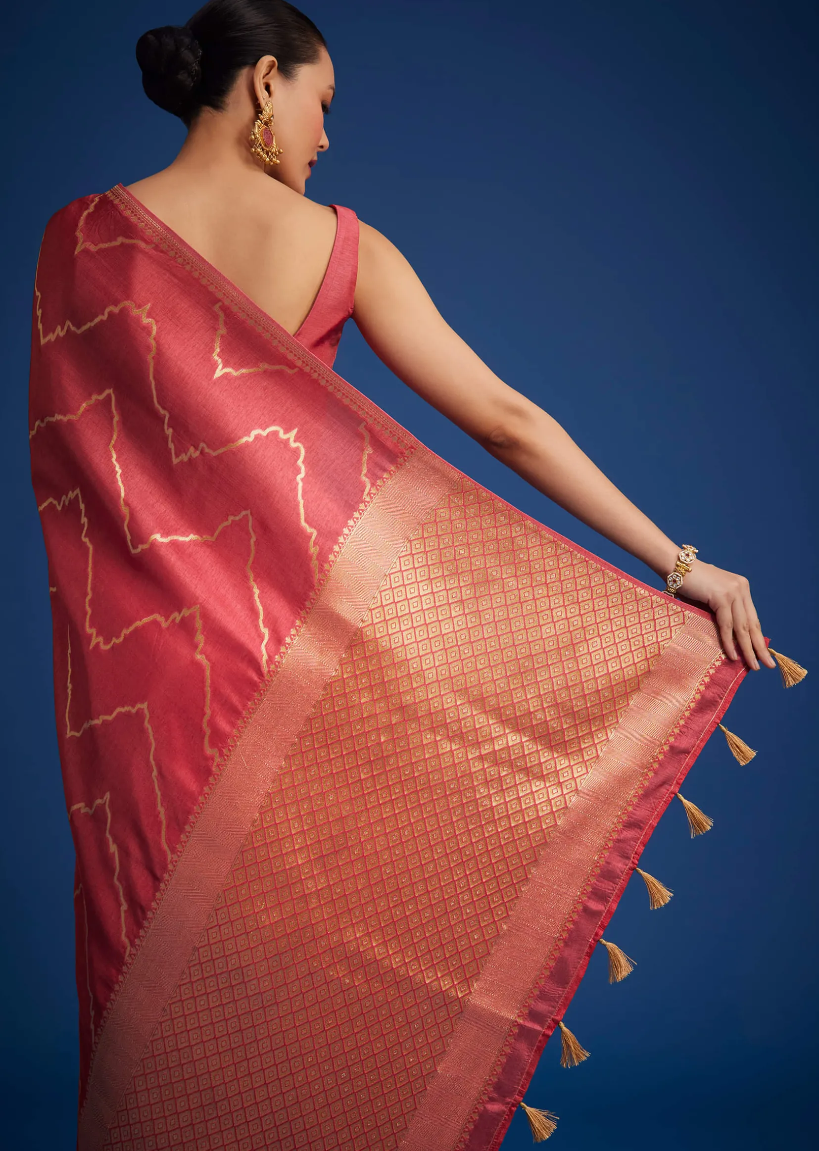 Punch Pink Silk Saree With Zari Accents On Pallu And Border