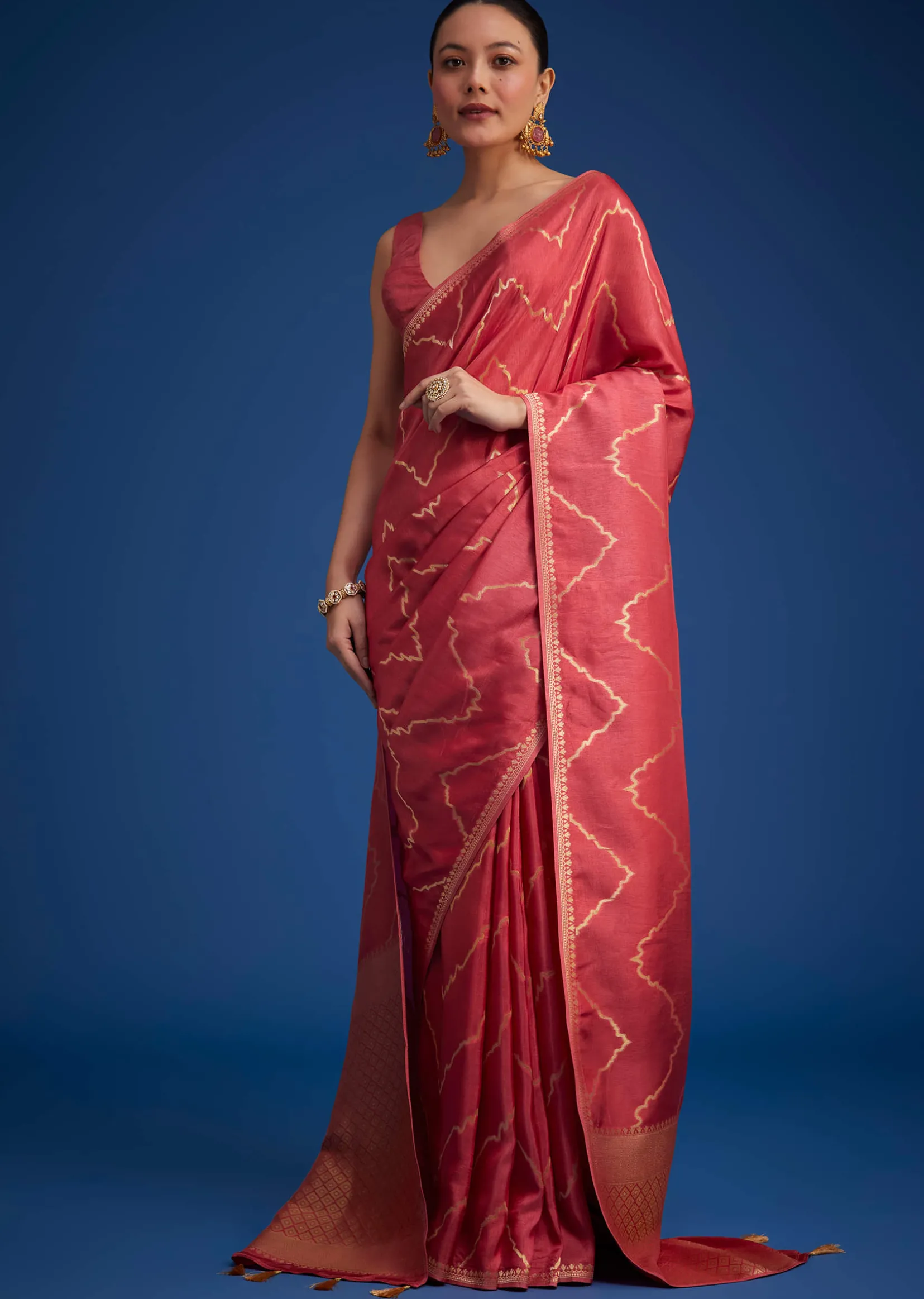 Punch Pink Silk Saree With Zari Accents On Pallu And Border