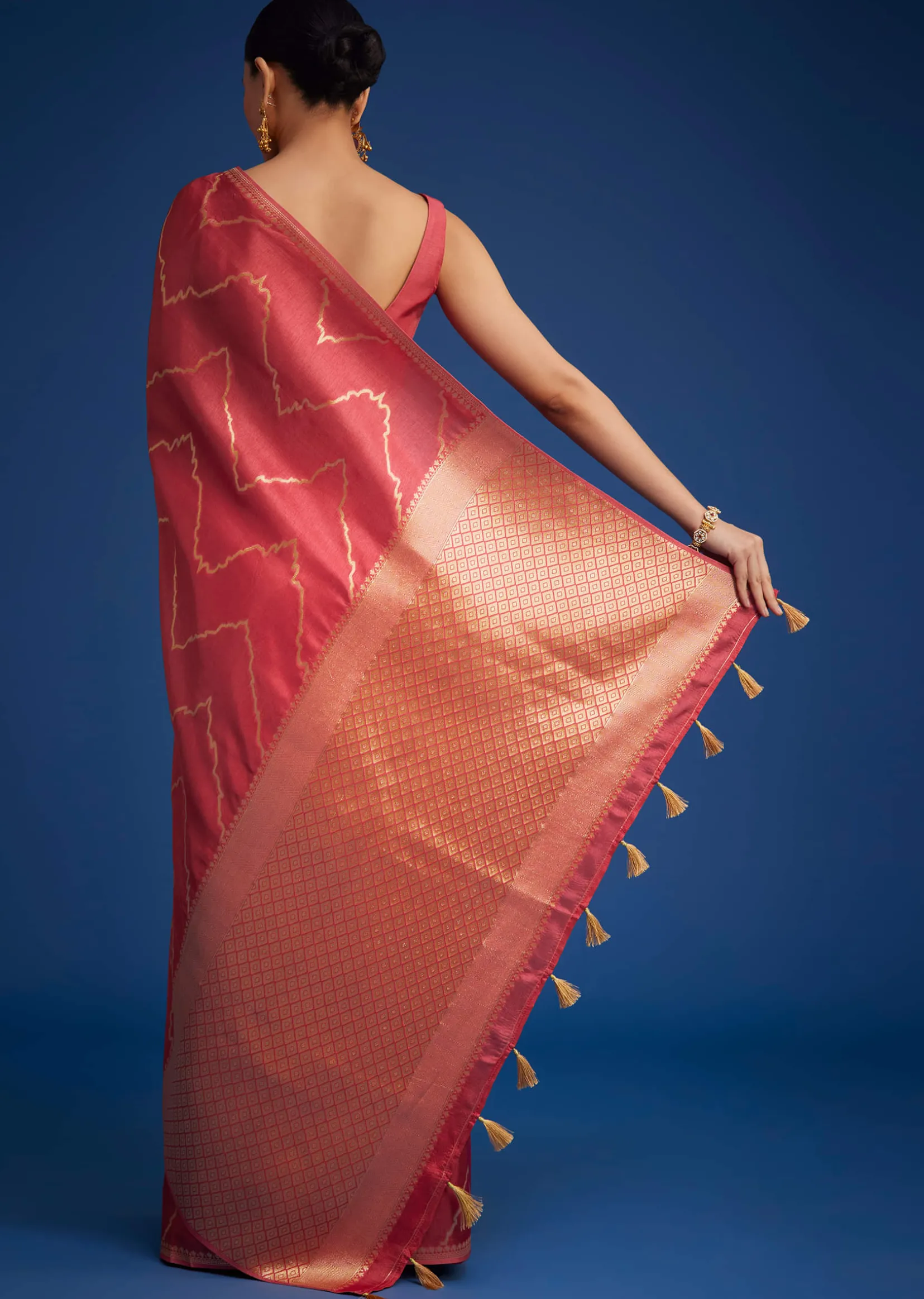 Punch Pink Silk Saree With Zari Accents On Pallu And Border