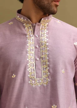 Purple Abla Work Kurta Set For Men