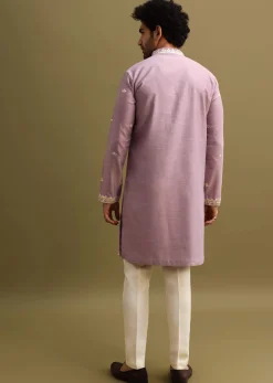 Purple Abla Work Kurta Set For Men