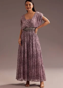 Purple Abstract Print Resham Sequins Work Jumpsuit