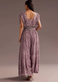 Purple Abstract Print Resham Sequins Work Jumpsuit