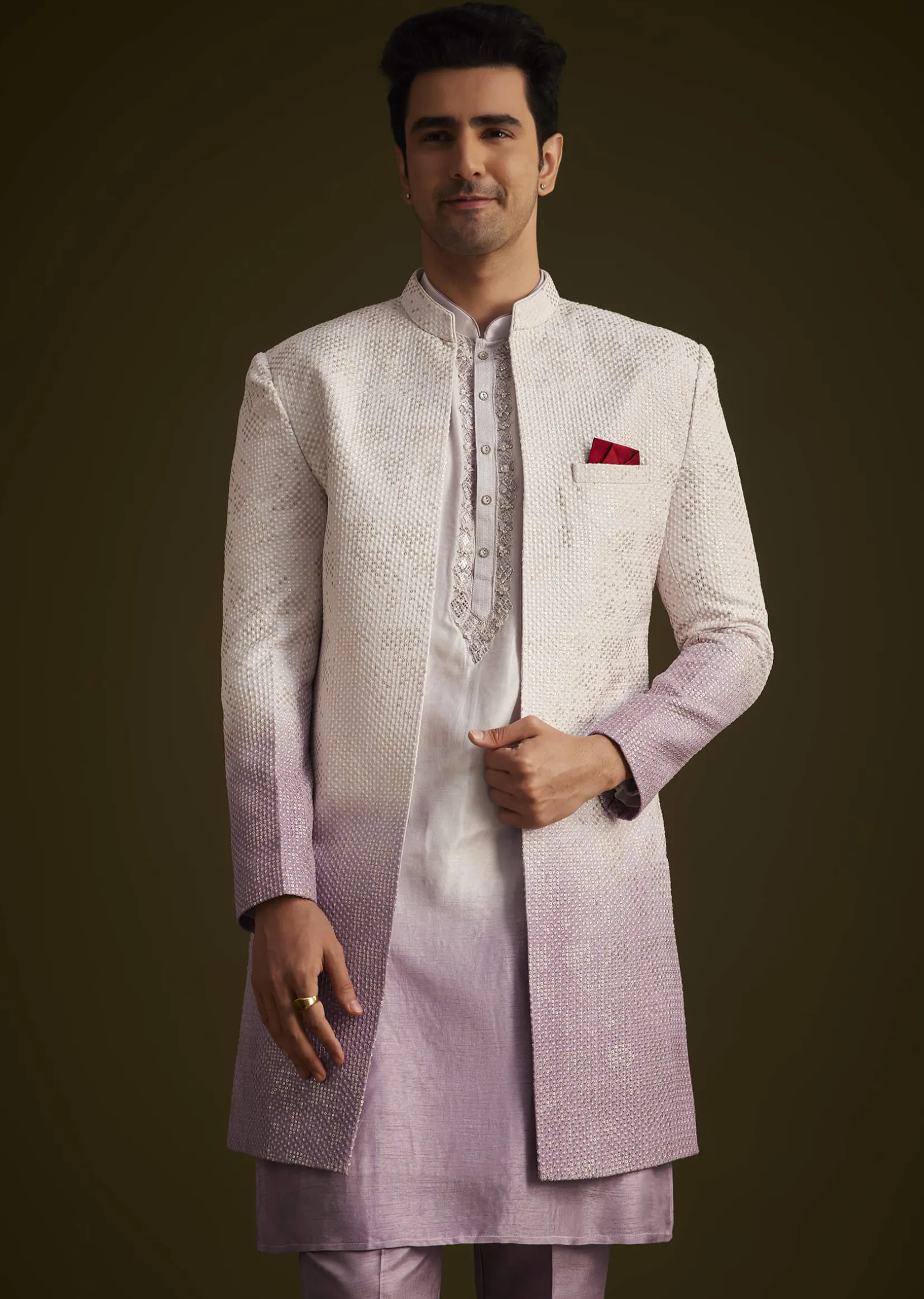 Purple and Lilac Ombre Sherwani With Embroidery