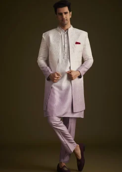 Purple and Lilac Ombre Sherwani With Embroidery