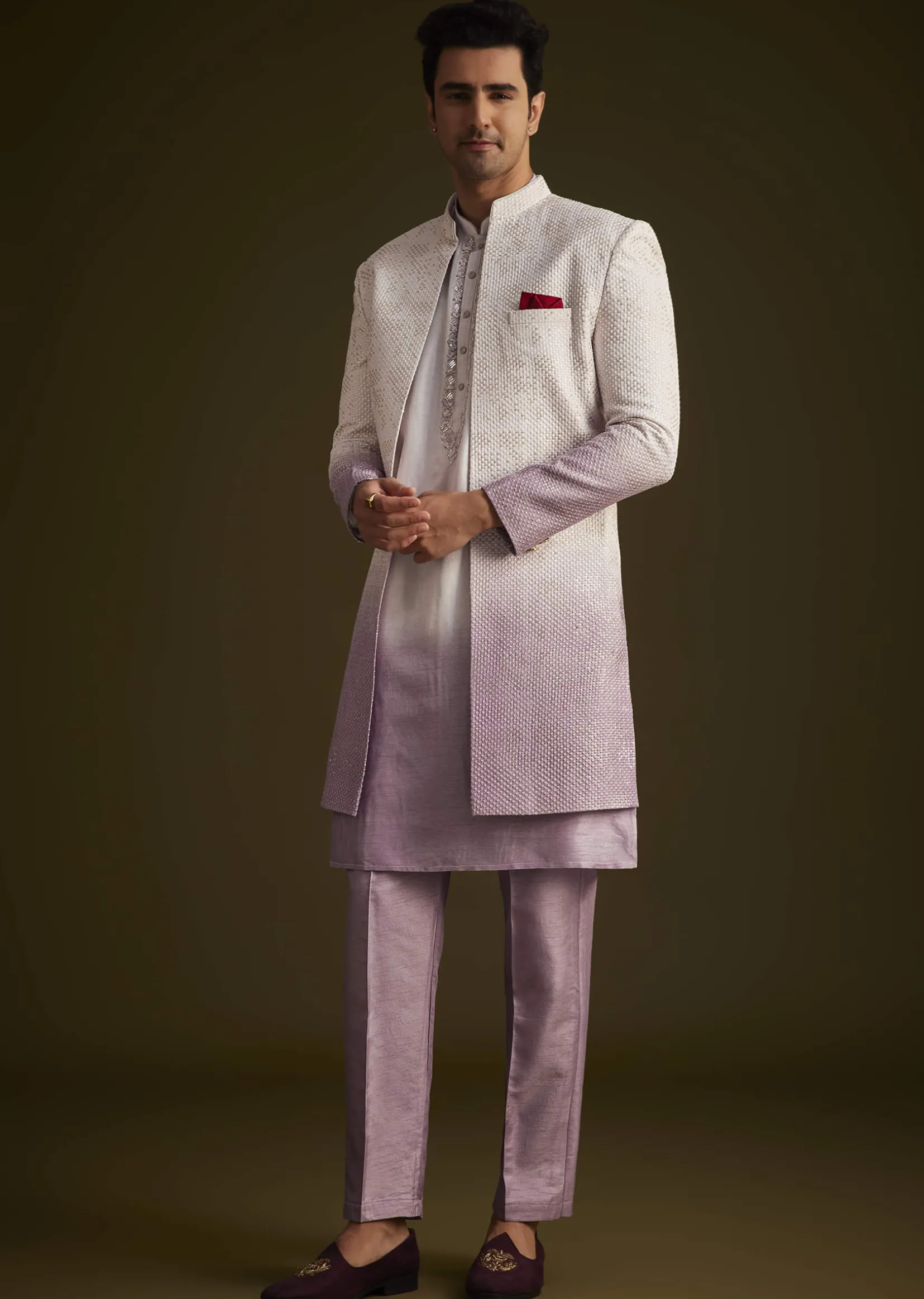Purple and Lilac Ombre Sherwani With Embroidery