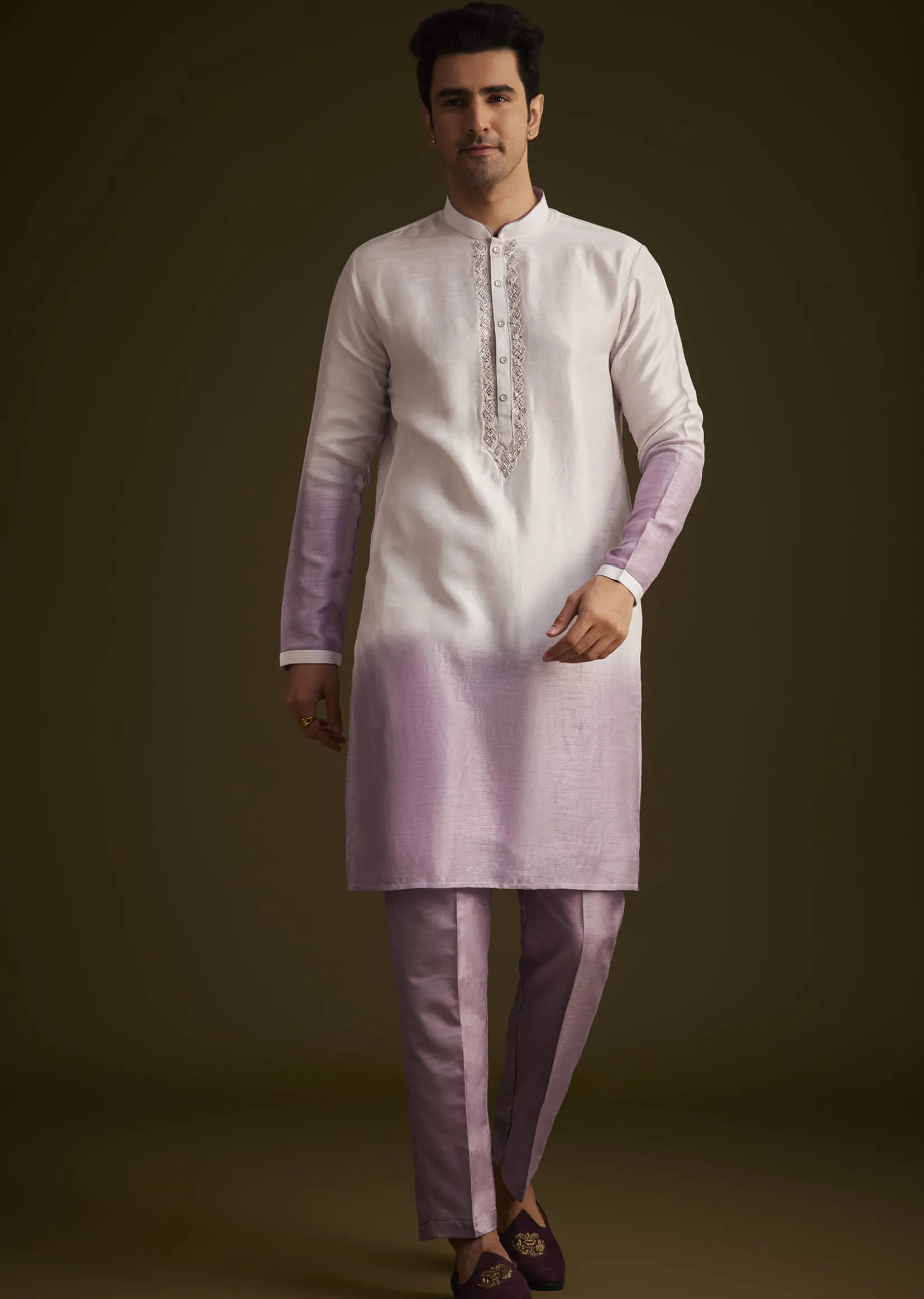 Purple and Lilac Ombre Sherwani With Embroidery