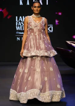Purple Angrakha Style Embroidered Kurta With Lehenga