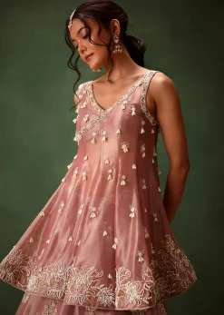 Purple Angrakha Style Embroidered Kurta With Lehenga