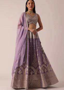 Purple Banarasi Brocade Lehenga Set