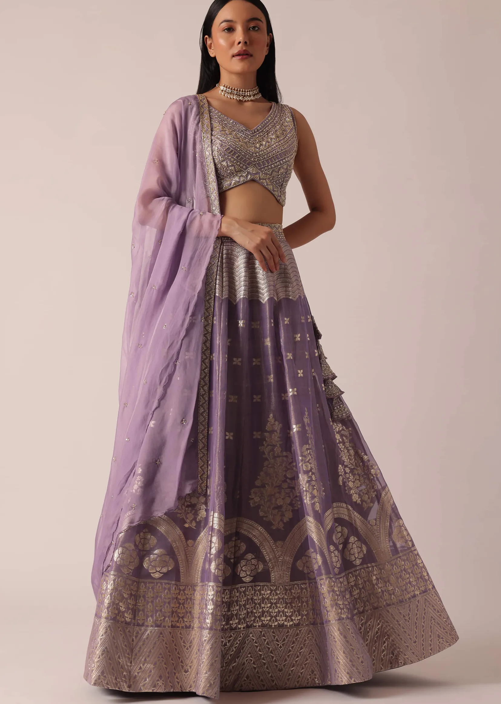 Purple Banarasi Brocade Lehenga Set