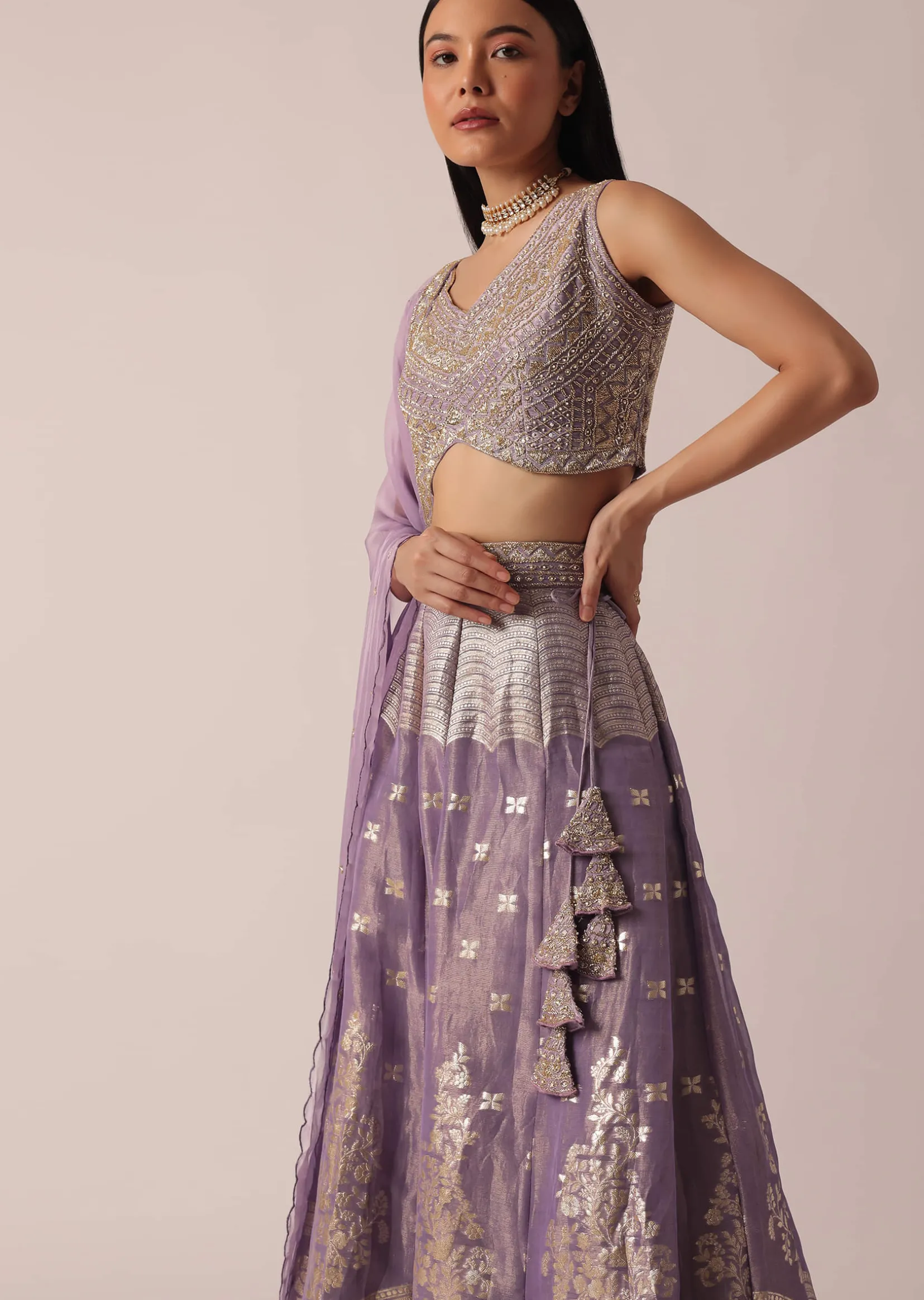 Purple Banarasi Brocade Lehenga Set