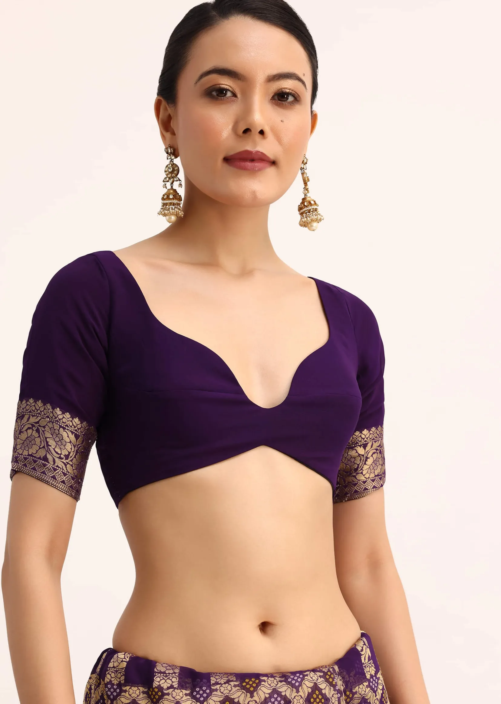 Purple Bandhani Tie Dye Saree With Zari Jaal And Unstitched Blouse