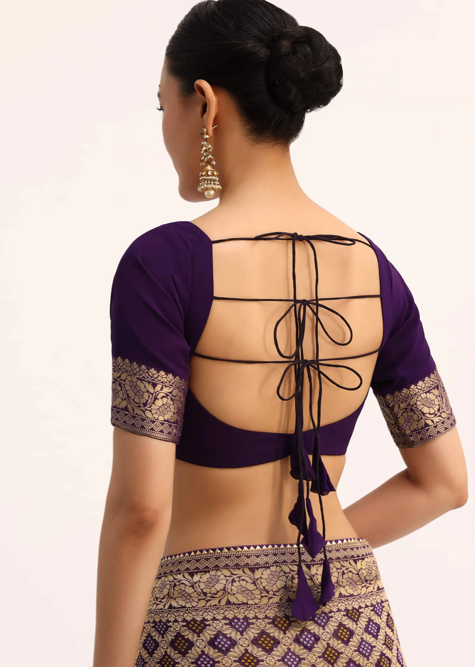 Purple Bandhani Tie Dye Saree With Zari Jaal And Unstitched Blouse