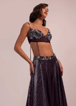 Purple Blouse And Palazzo Set In Lycra With Cutdana Work