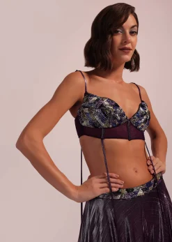 Purple Blouse And Palazzo Set In Lycra With Cutdana Work