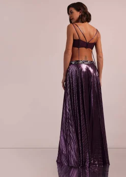 Purple Blouse And Palazzo Set In Lycra With Cutdana Work