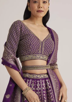 Purple Brocade Embroidered Lehenga Set