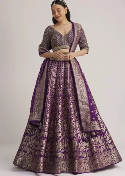 Purple Brocade Embroidered Lehenga Set