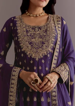 Purple Chinon Anarkali Dupatta Suit With Sequin Work