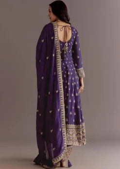 Purple Chinon Anarkali Dupatta Suit With Sequin Work