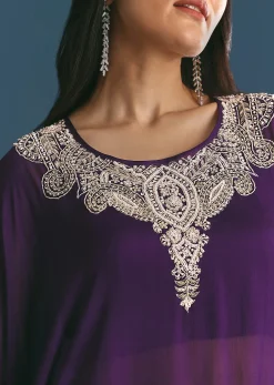 Purple Chinon Embroidered Cape Suit