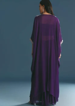 Purple Chinon Embroidered Cape Suit