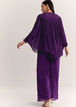 Purple Chinon Kaftan Kurta Set With Zardosi And Thread Work