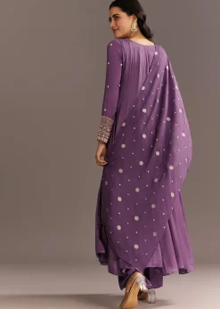 Purple Chinon Kurta With Zardosi Sleeves And Butti Dupatta