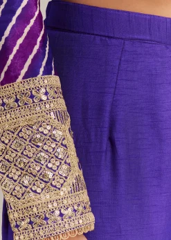 Purple Chinon Leheriya Embroidered Anarkali Set