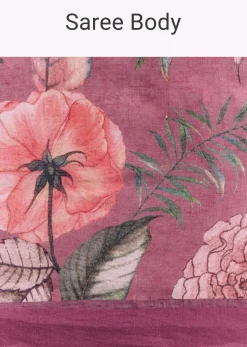 Purple Cotton Linen Saree With Faded Florals