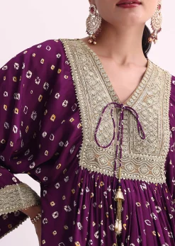 Purple Crepe Bandhani Print Sharara Set