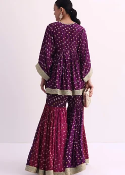 Purple Crepe Bandhani Print Sharara Set
