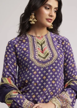Purple Crepe Silk Sharara Set With Mirror And Sequins Work