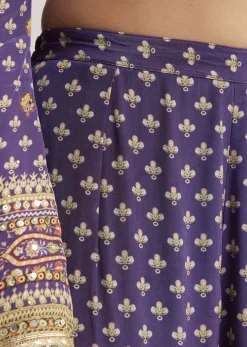Purple Crepe Silk Sharara Set With Mirror And Sequins Work