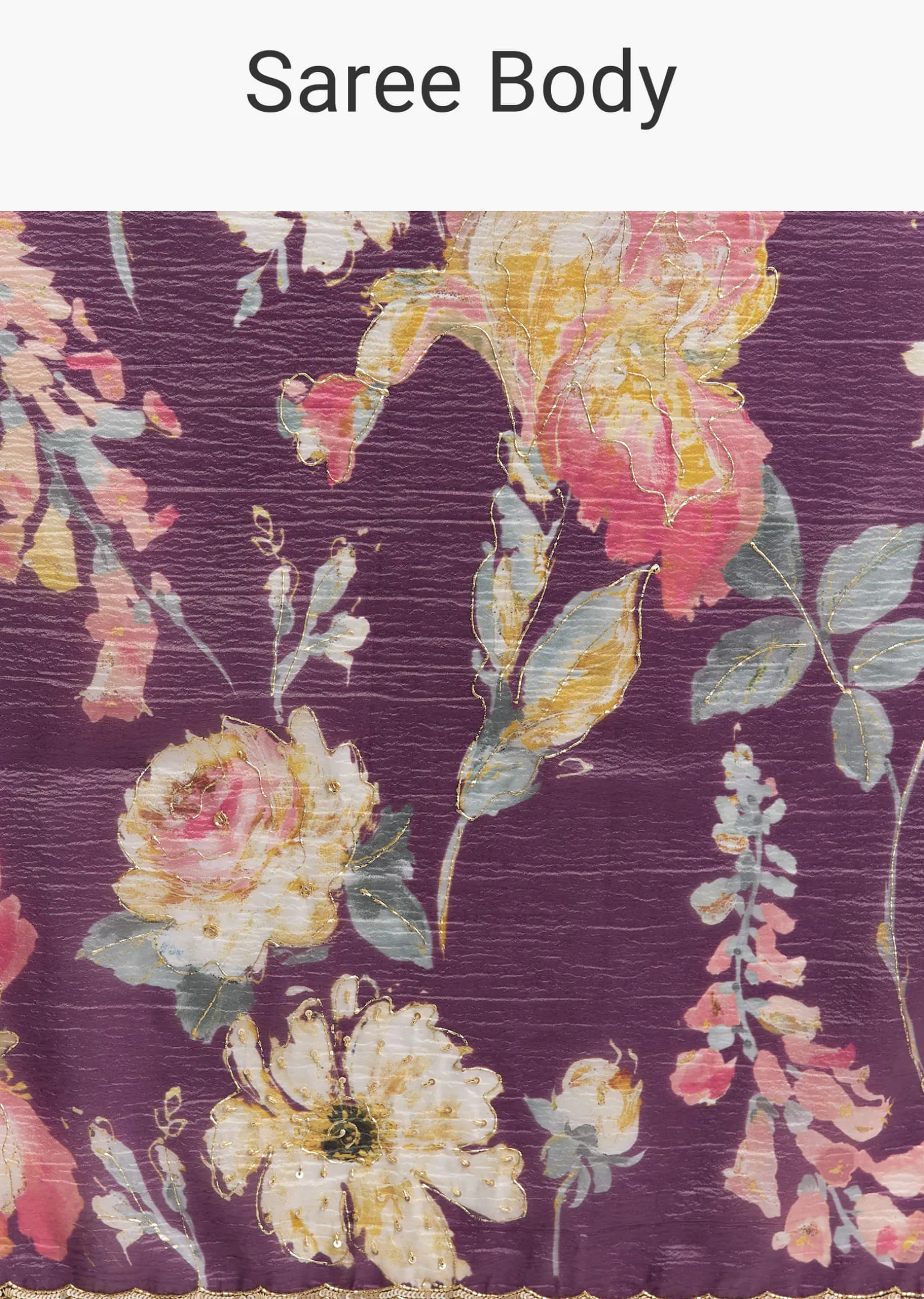 Purple Crush Tissue Saree With Floral Print And Embroidered Border