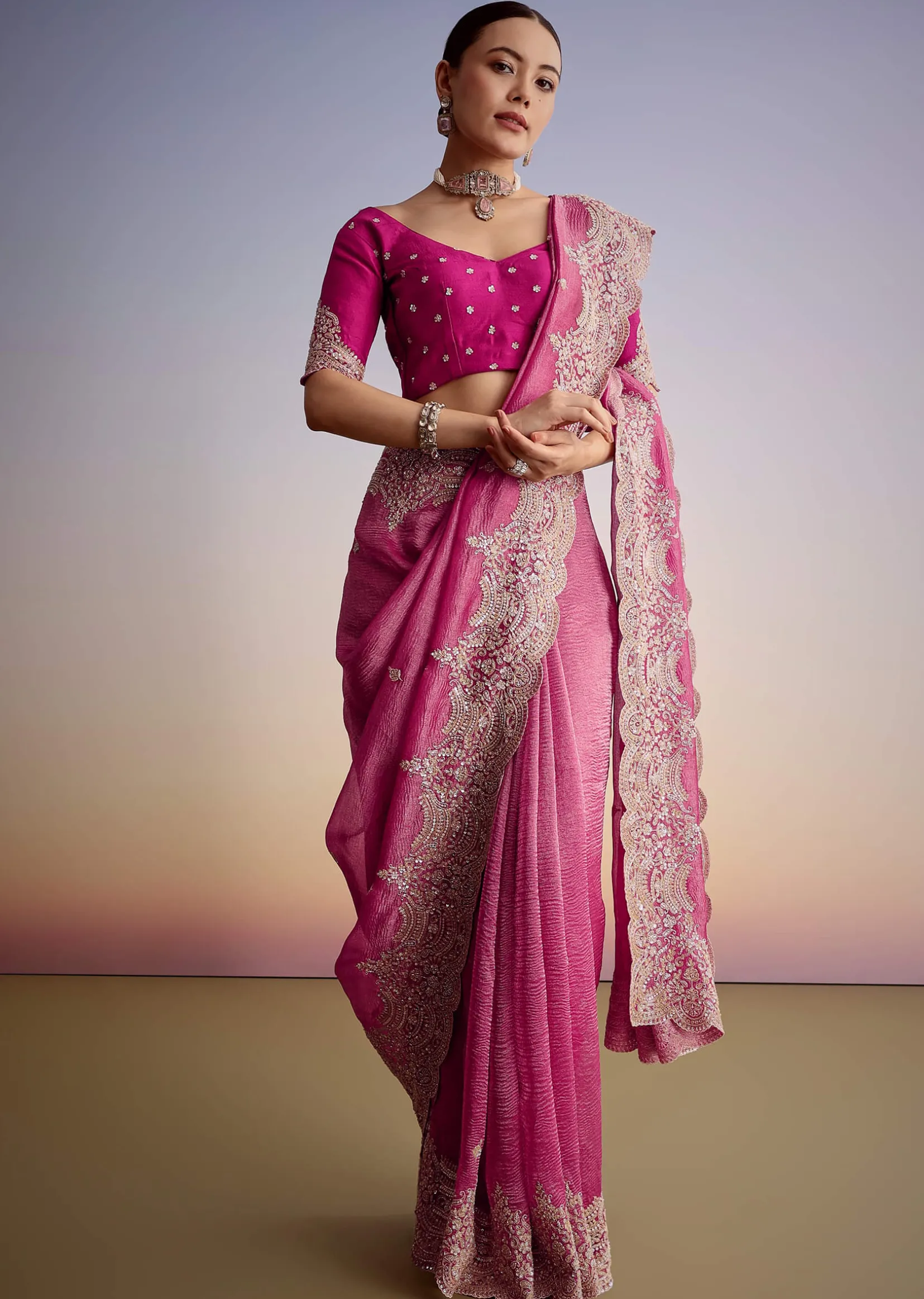 Purple Crush Tissue With Scallop Embroidered Border