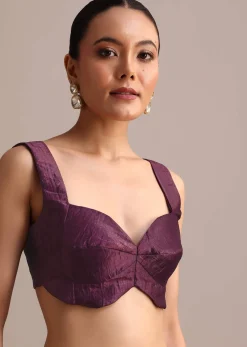 Purple Crushed Tissue Saree With Sequin And Cutdana Embroidered Border