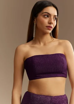 Purple Crushed Tissue Saree With Cutdana And Beads Embroidery