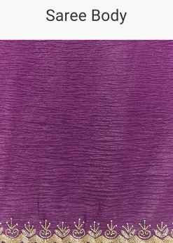 Purple Crushed Tissue Saree With Cutdana And Beads Embroidery
