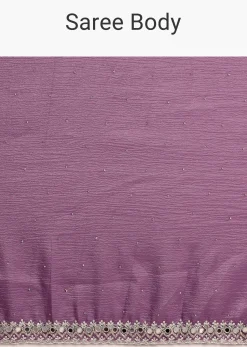 Purple Crushed Tissue Saree With Mirror And Cutdana Embellished Border