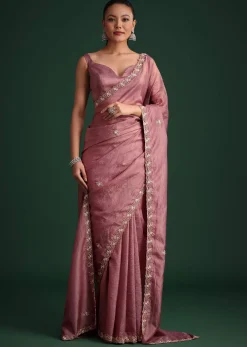Purple Crushed Tissue Saree With Sequin Embellishments