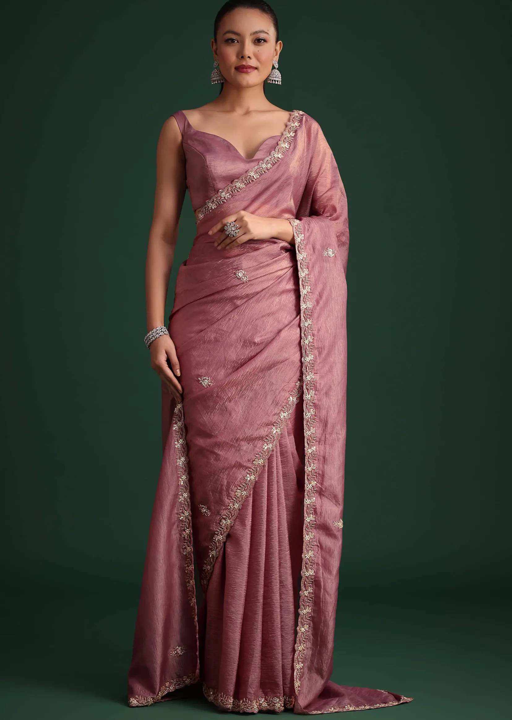 Purple Crushed Tissue Saree With Sequin Embellishments